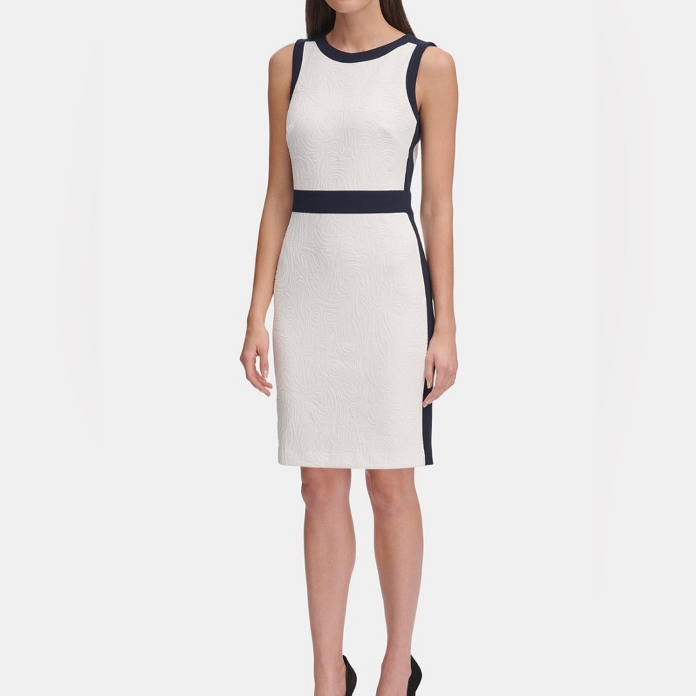 Tommy Hilfiger Paisley Knit Colorblock Sheath Dress - Navy / Ivory - Size 2